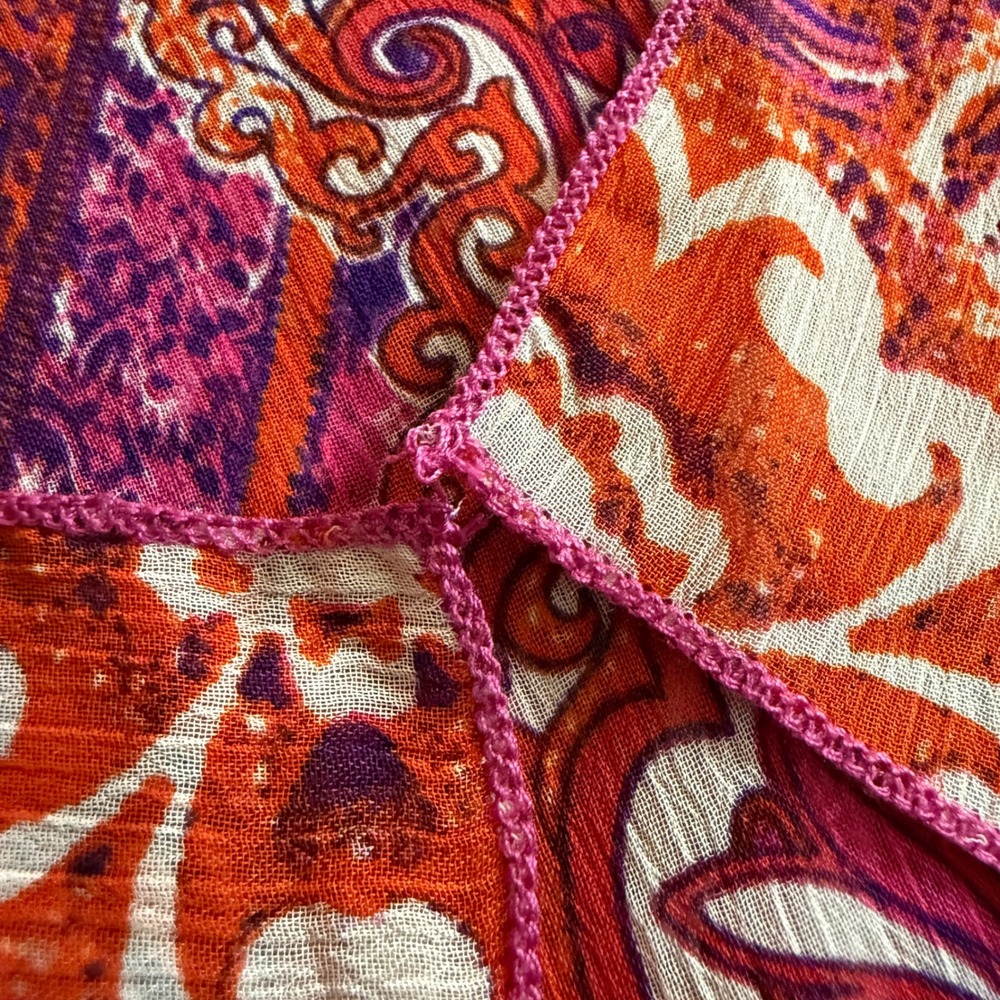 Pink Purple Orange Paisley Medallion Gauze Scarf Lightweight Wrap 18x68 - Picture 4 of 6